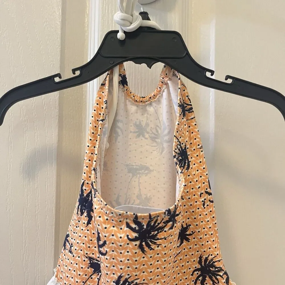 Eberjey Peach Midnight Palm Trees Halter Swimsuit One Piece Girls Size 2 years